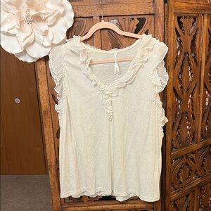 Anthropologie Cream Ruffle-Trim Top